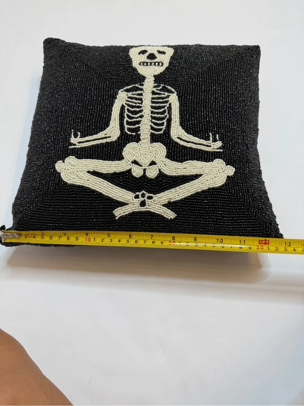 Pier 1 Black and Cream Beaded Skeleton Accent Pillow